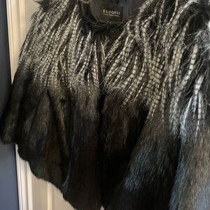 Eloquii Black and Gray Faux Fur Coat